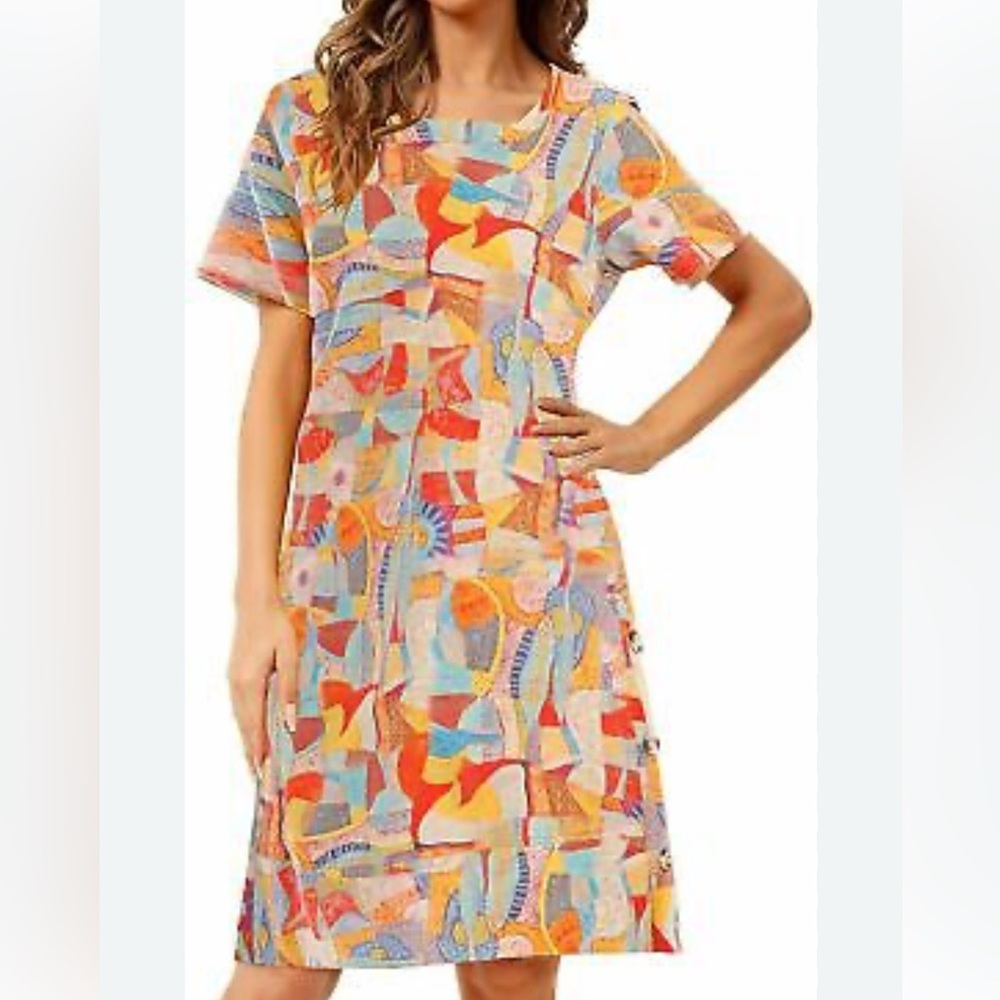 HanYoung‎ Virbrant Abstract Linen Blend Dress